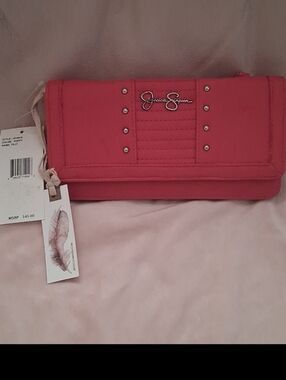 NWT Jessica Simpson Tilly Wallet Poppy Red Studded Clutch JS14918 AS IS